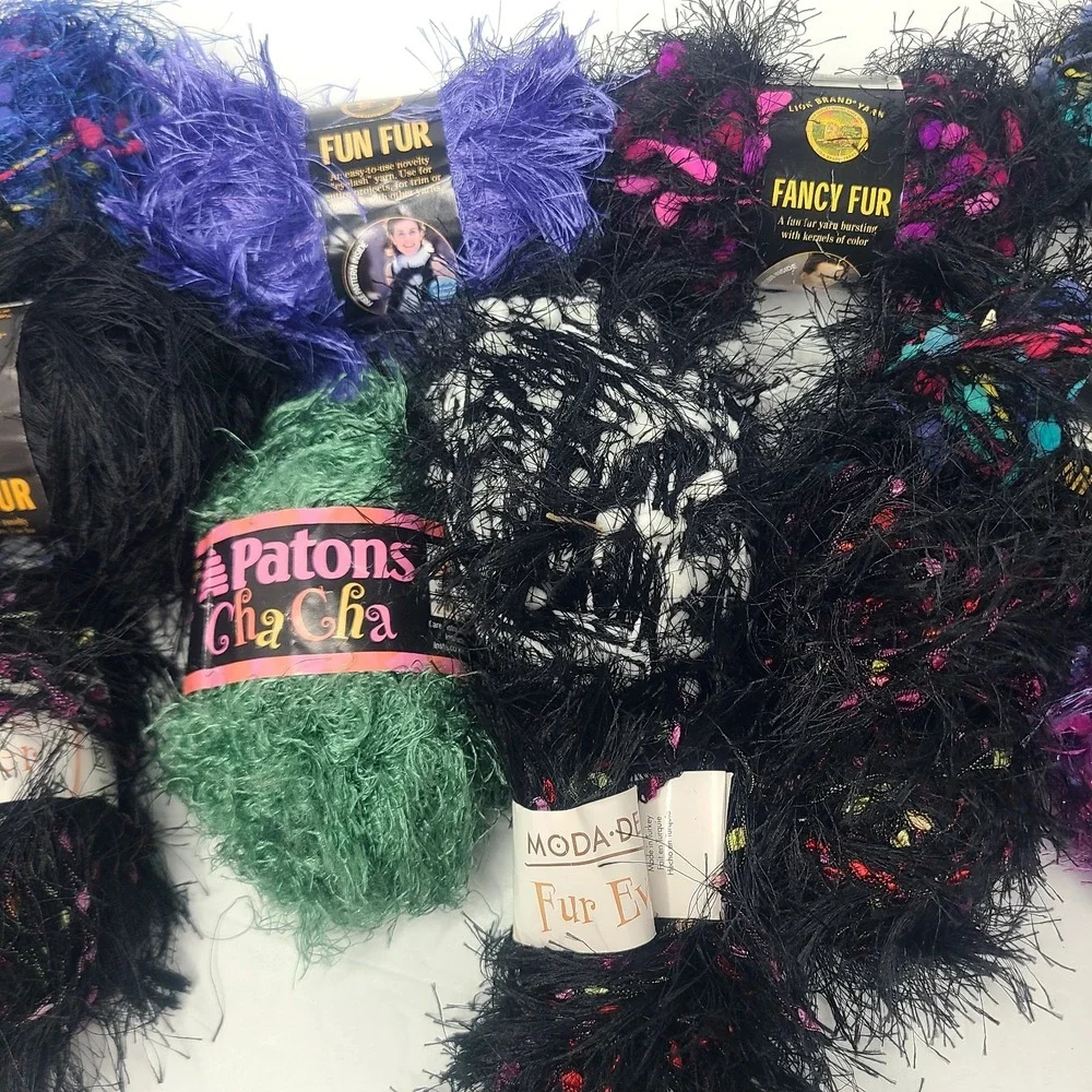 Lot Of 14 Lion Brand Moda Patons Fancy‎ Fun Fur Yarn Lot Various Colors